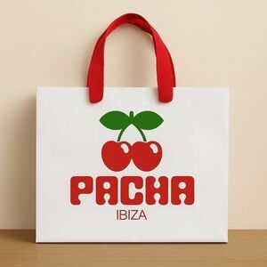 Pacha Ibiza Designer Shopping Bag White with Red Handles